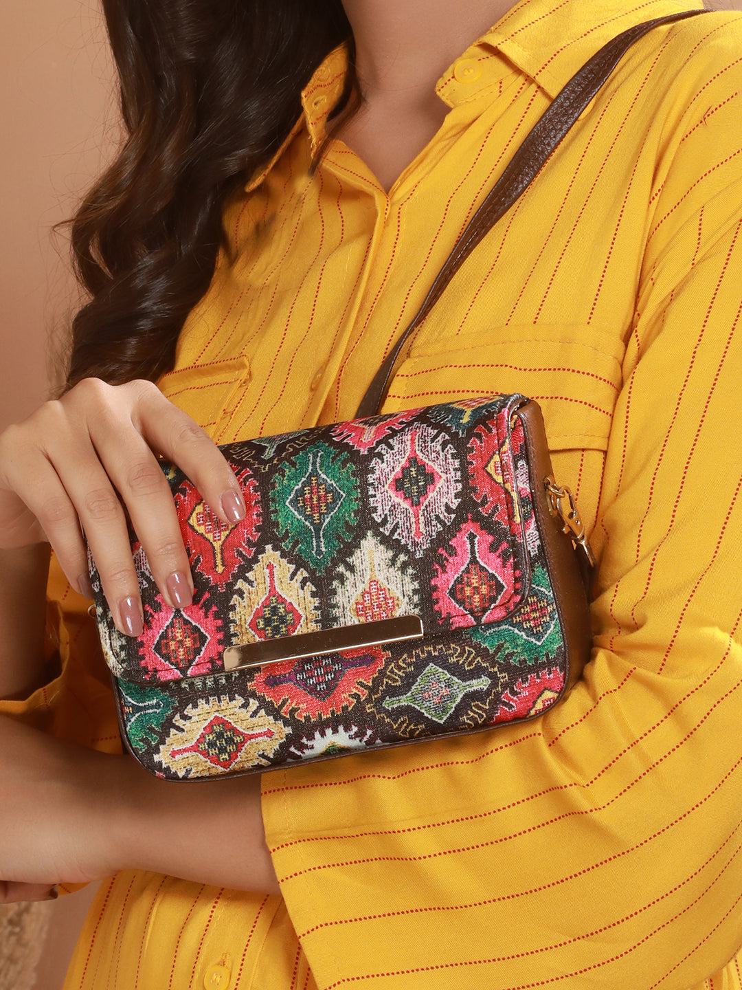 Ethnic Motifs Printed Structured Sling Bag - Jazzandsizzle