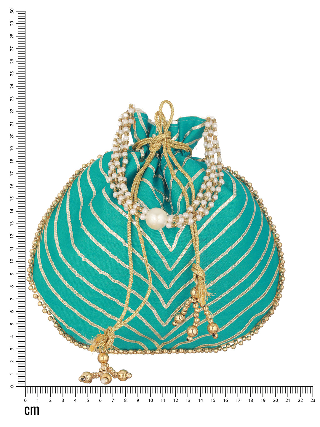 Sky Blue & Gold Embellished Potli Clutch - Jazzandsizzle