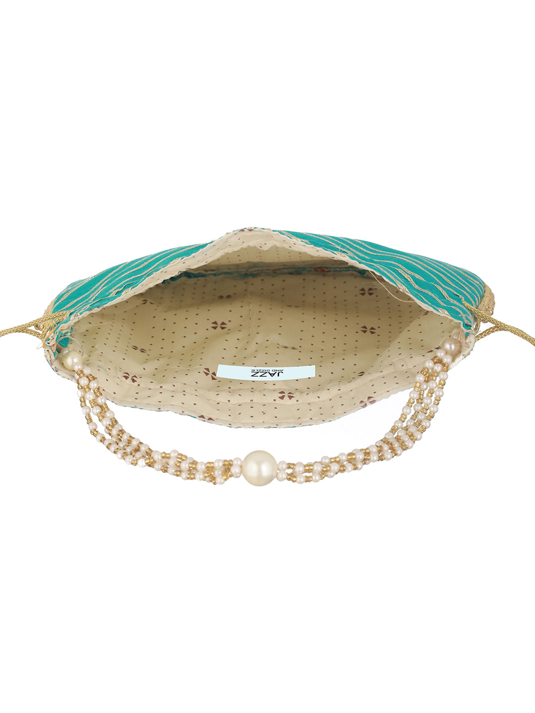 Sky Blue & Gold Embellished Potli Clutch - Jazzandsizzle