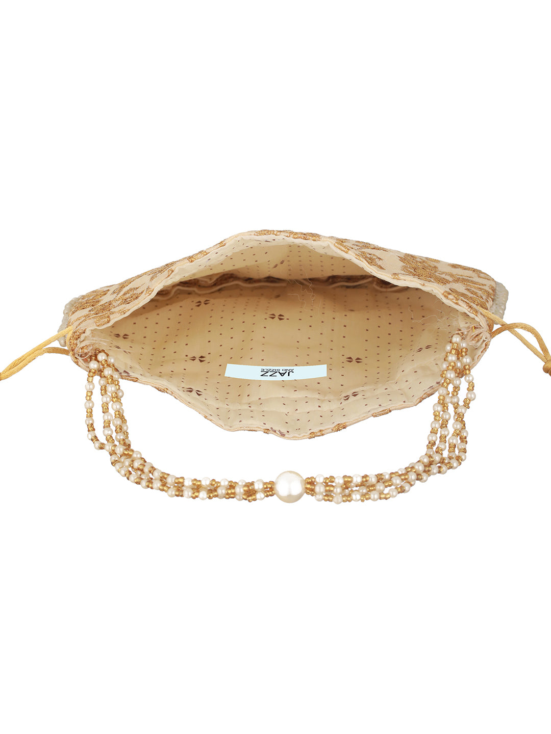 Jazz And Sizzle Golden Classic Potli with Rich Embroidery Clutches - Jazzandsizzle