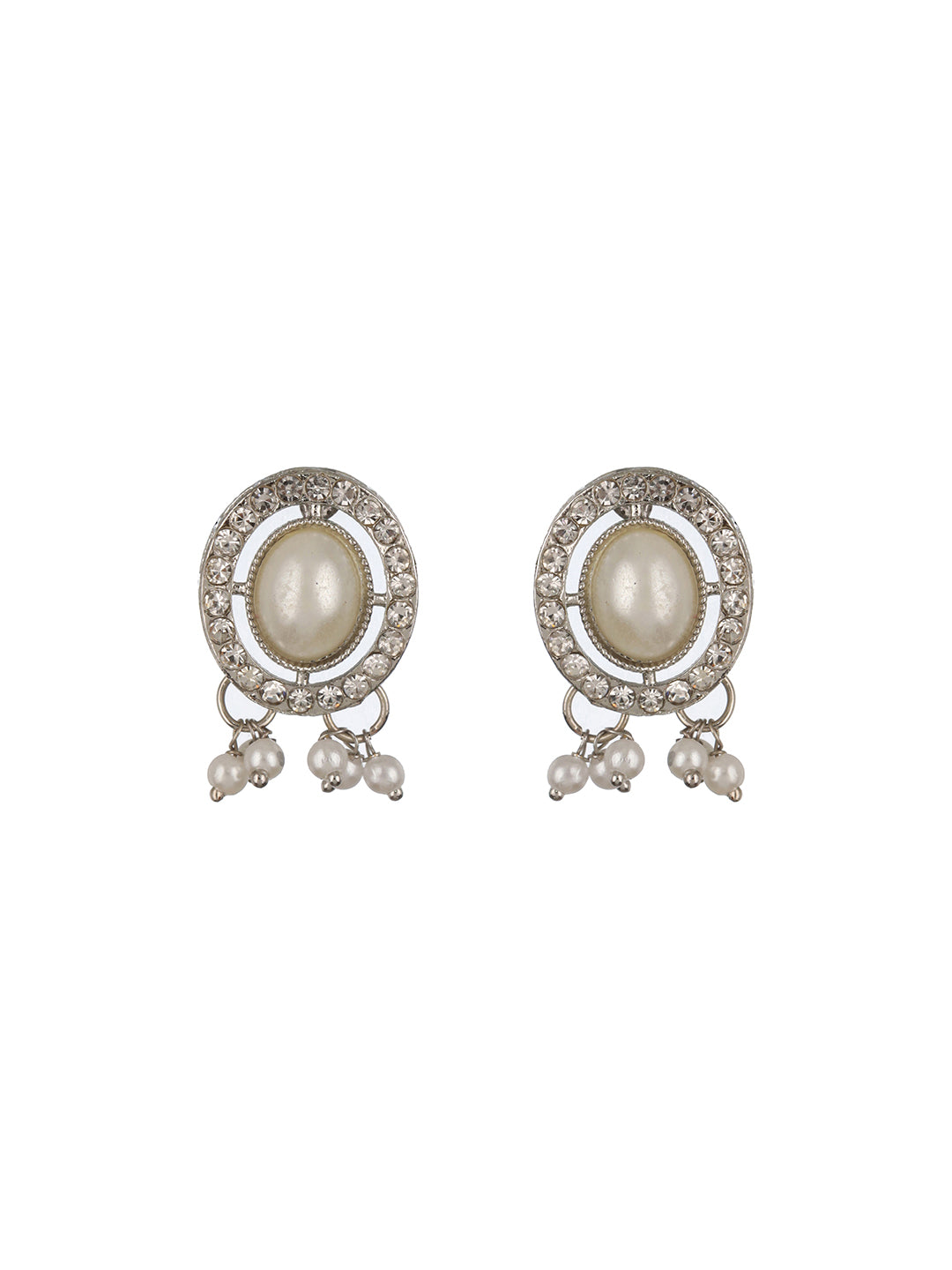 Silver-Plated CZ Stone-Studded & Pearl Beaded Jewellery Set - Jazzandsizzle