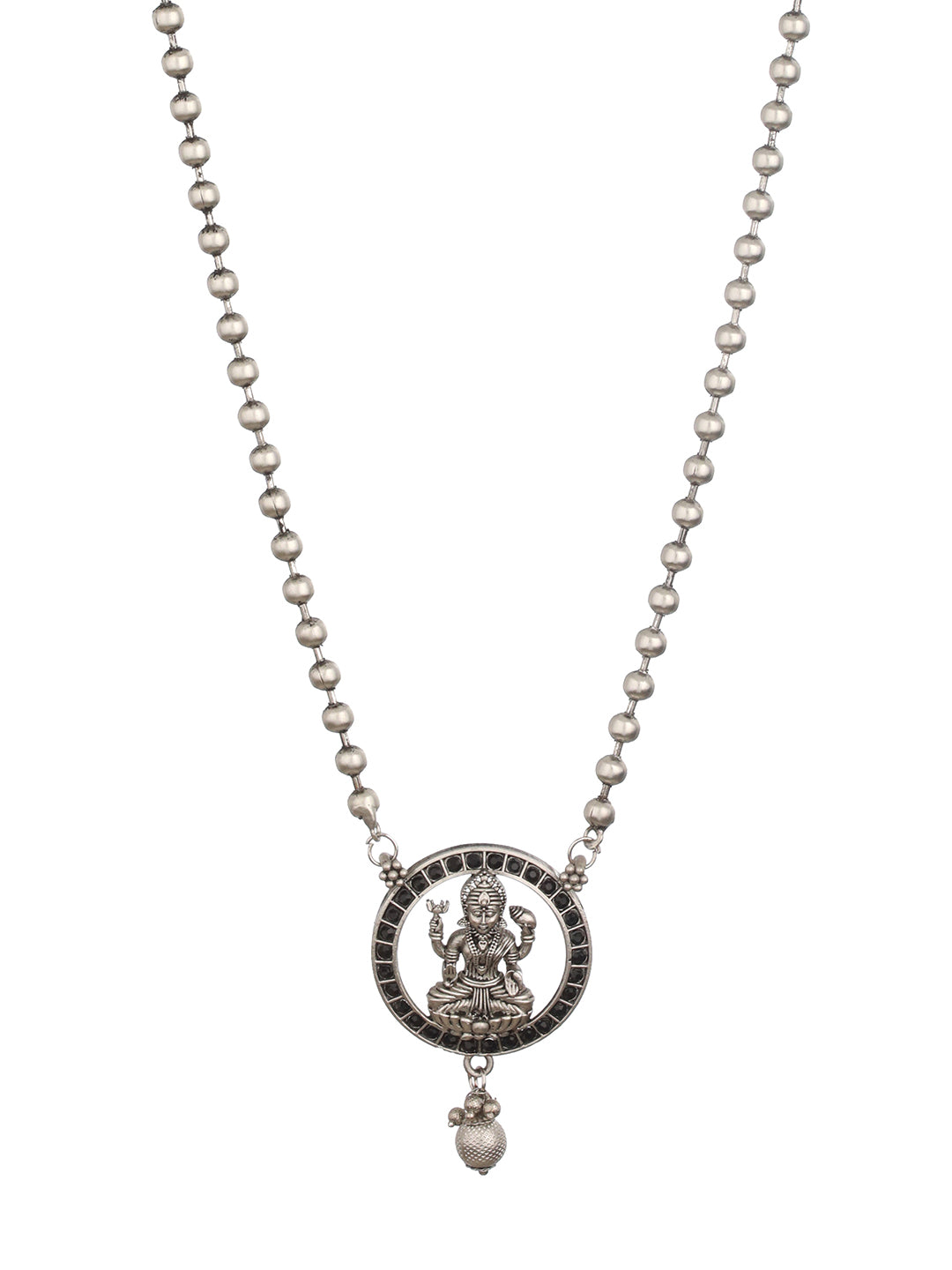 Silver-Plated Oxidised Laxmi Pendent Necklace - Jazzandsizzle