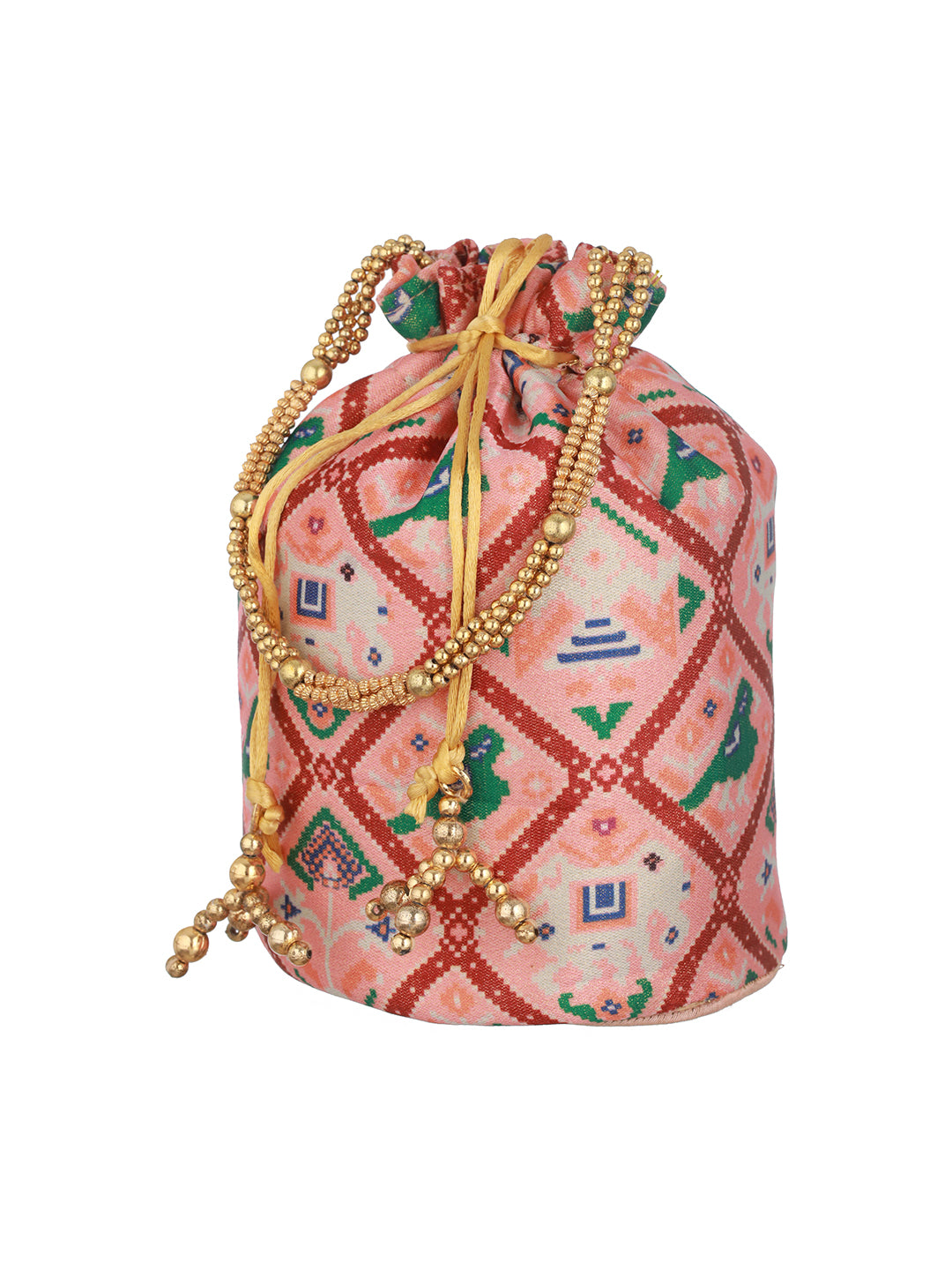 Pink & Green Embroidered Embellished Potli Clutch - Jazzandsizzle