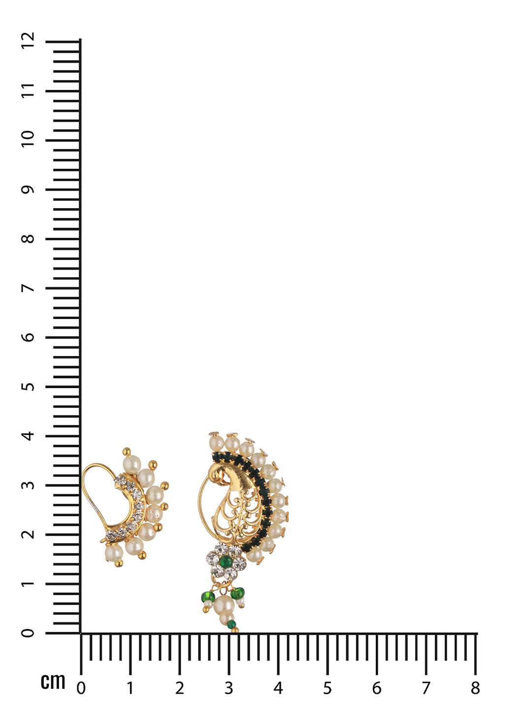 Set Of 2 Gold-Plated AD Stone-Studded & Pearl Beaded Nosepin - Jazzandsizzle