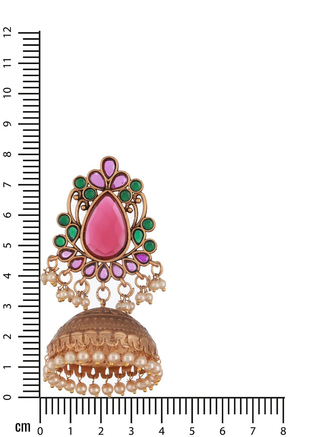Jazz and Sizzle Gold-Plated Stones Studded Beads Beaded Dome Shaped Jhumka Earrings