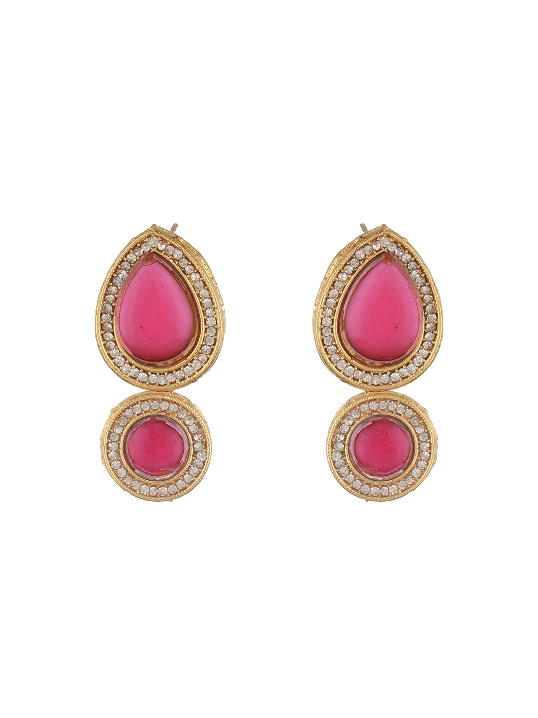 Red & Gold-Plated Pearls Beaded Classic Ear Earrings