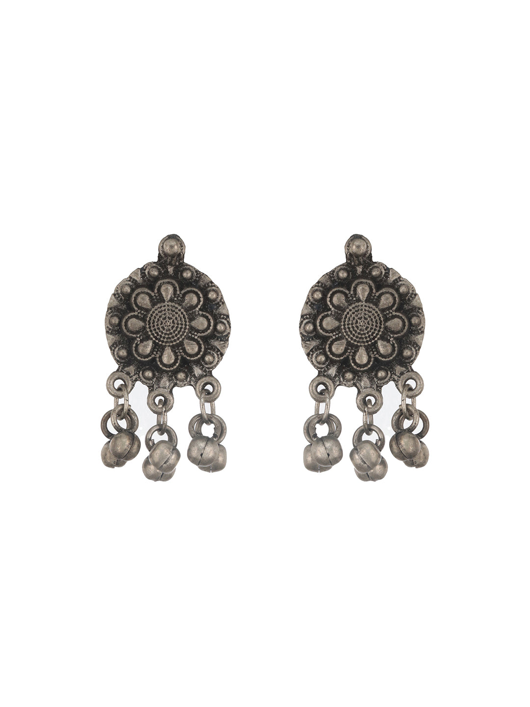 Jazz and Sizzle Silver-Plated Artificial Stone Studded & Beaded Textured Jewellery Set