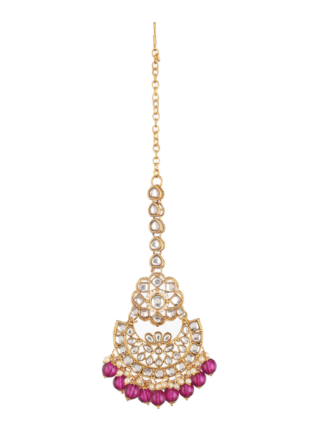 Jazz And Sizzle Gold-Plated & Wine Kundan Studded Jewelry Set with Maangtikka