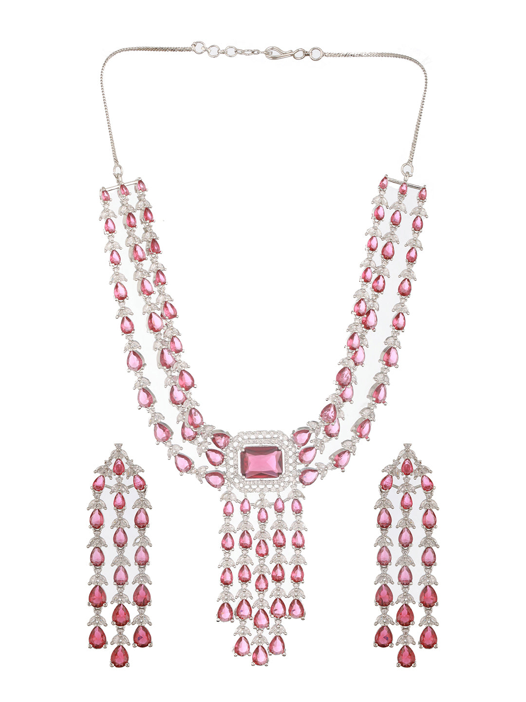 Jazz And Sizzle Rhodium-Plated Ruby Red American Diamond Studded Handcrafted Jewellery Set