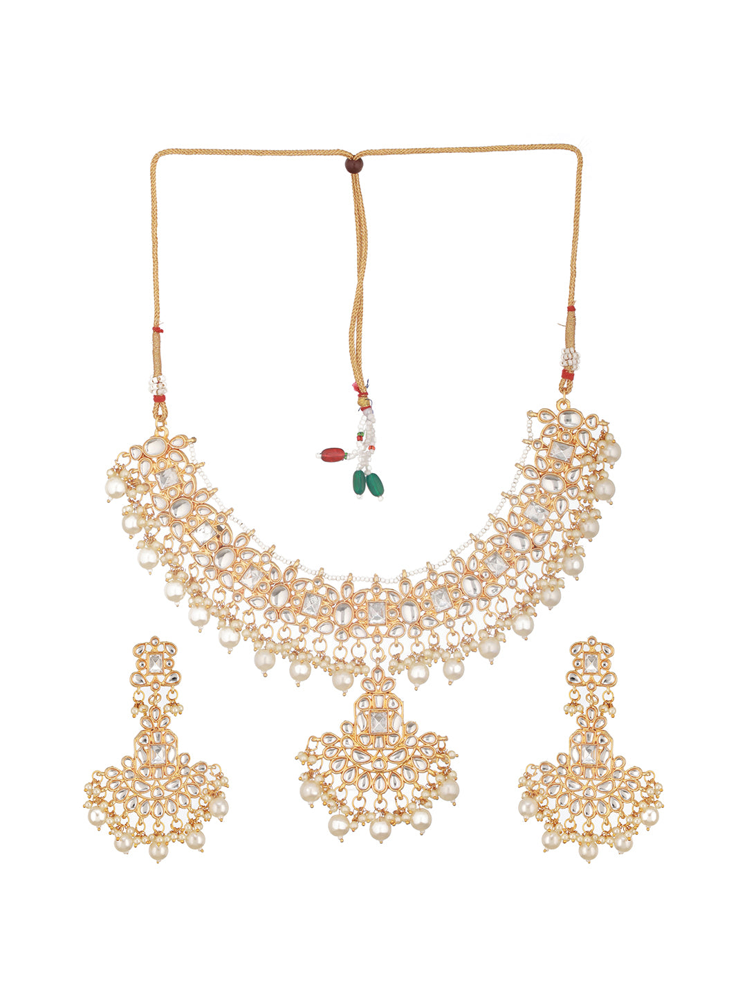 Jazz And Sizzle Gold Plated kundan Studded & Faux Pearl Beaded Choker Jewellery Set with Maangtikka