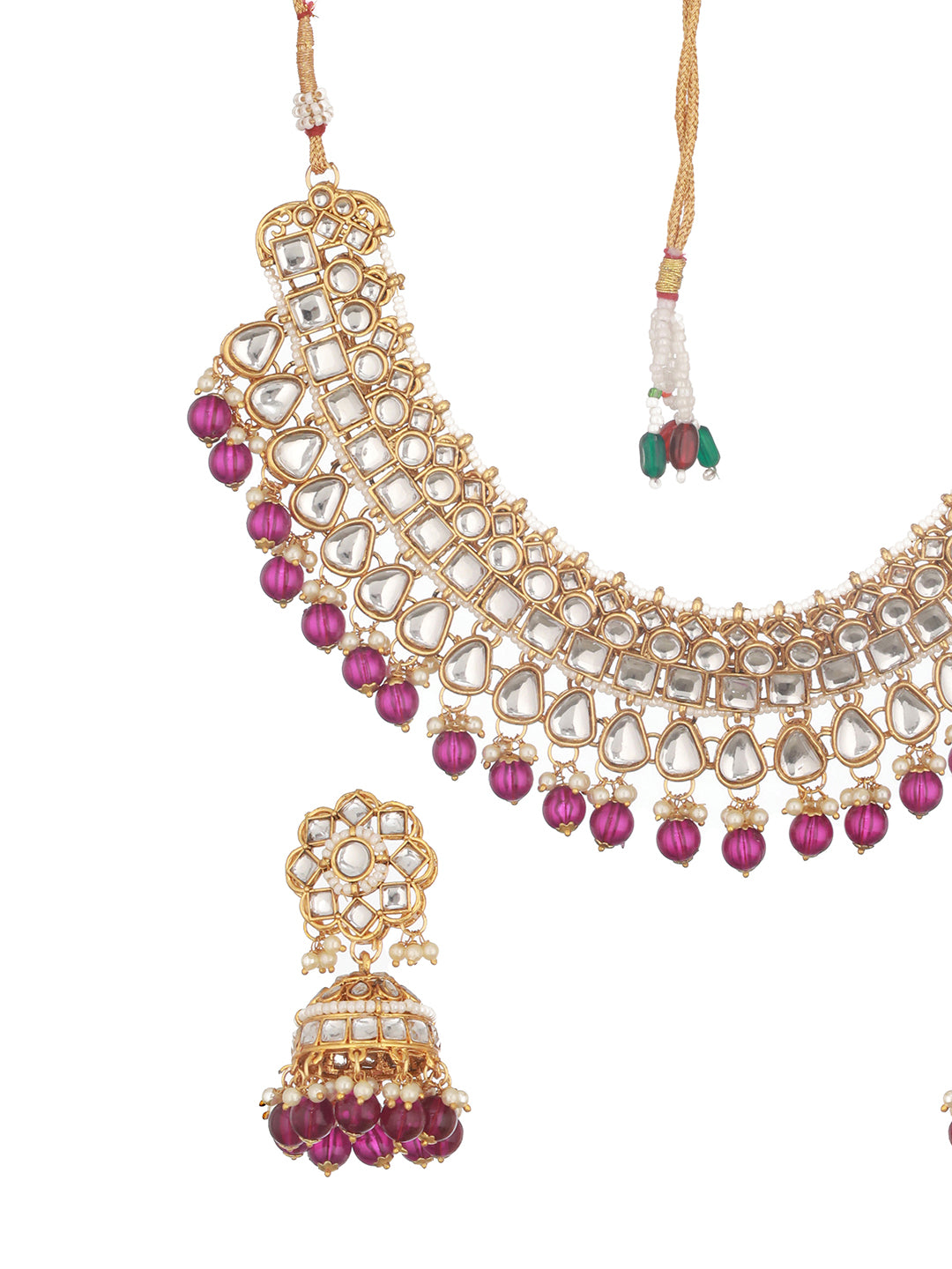 Jazz And Sizzle Gold-Plated & Wine Kundan Studded Jewelry Set with Maangtikka
