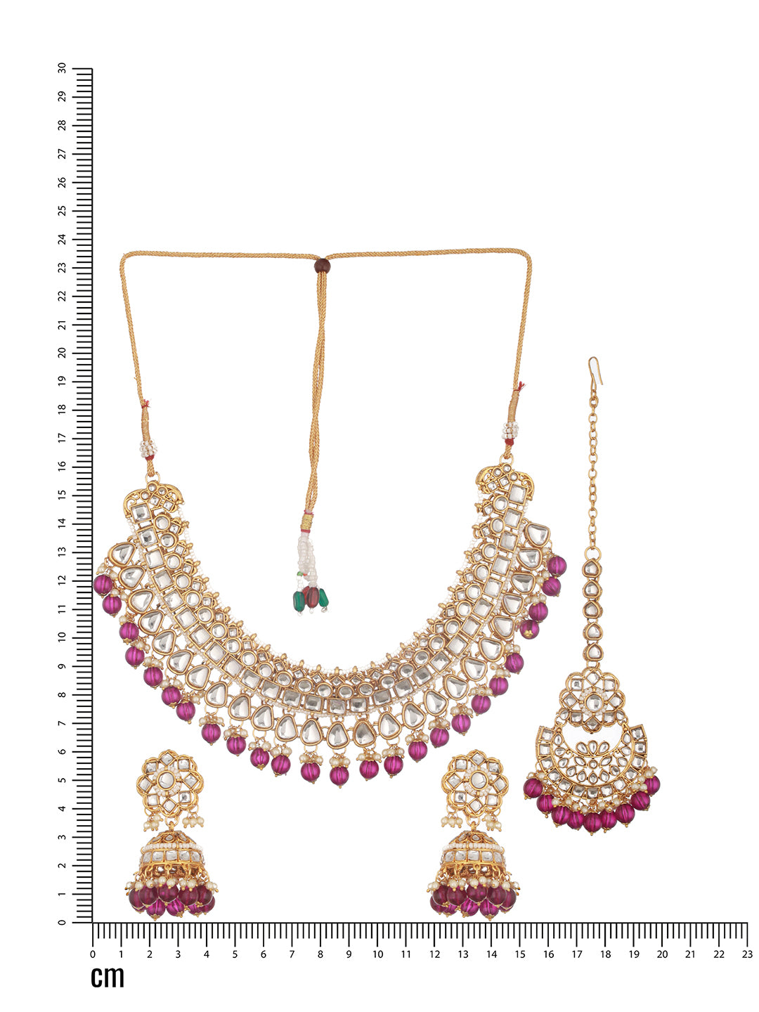 Jazz And Sizzle Gold-Plated & Wine Kundan Studded Jewelry Set with Maangtikka