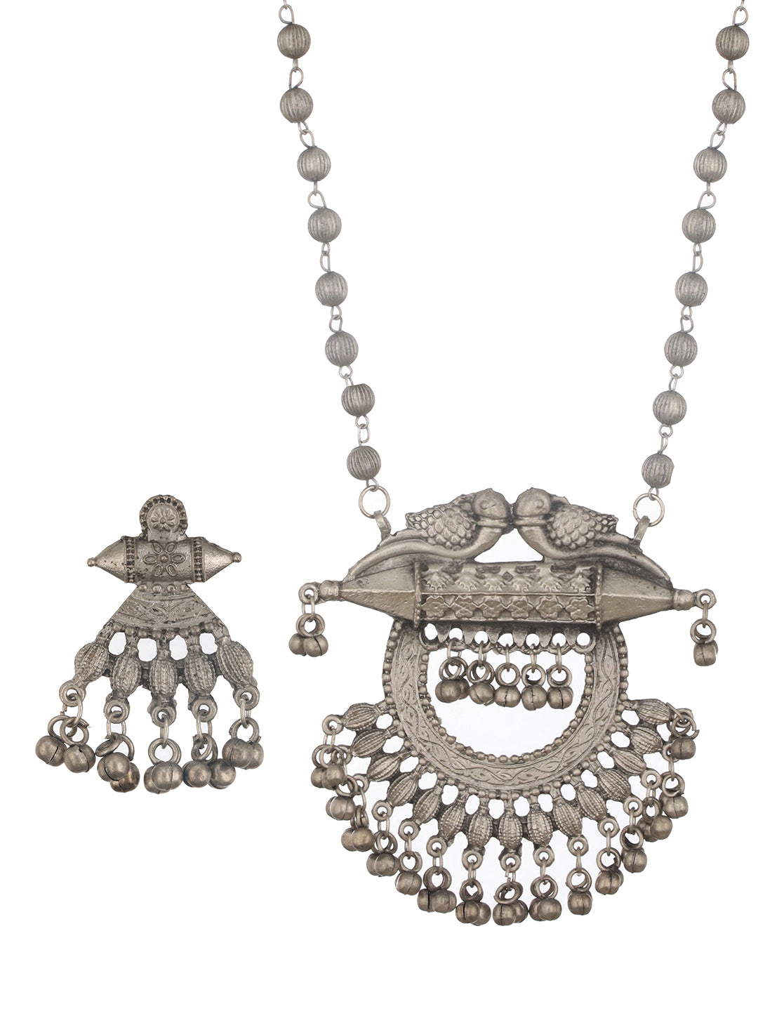 Jazz and Sizzle Oxidized Silver-Plated Artificial Stone Beaded Peacock Shaped Jewelry Set