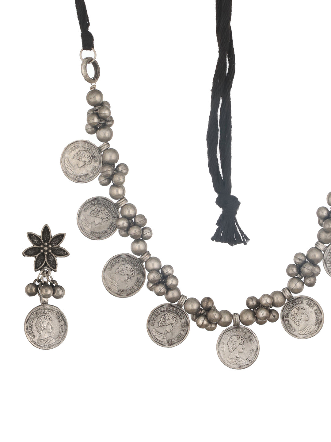 Jazz And Sizzle Oxidized Silver-Plated Coin & Beaded Jewellery Set
