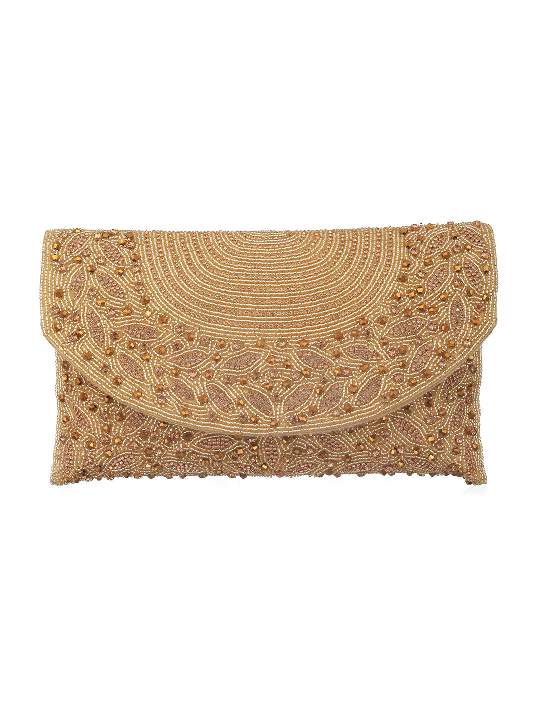 Jazz And Sizzle Golden Sequin Work Beaded Clutch Bag