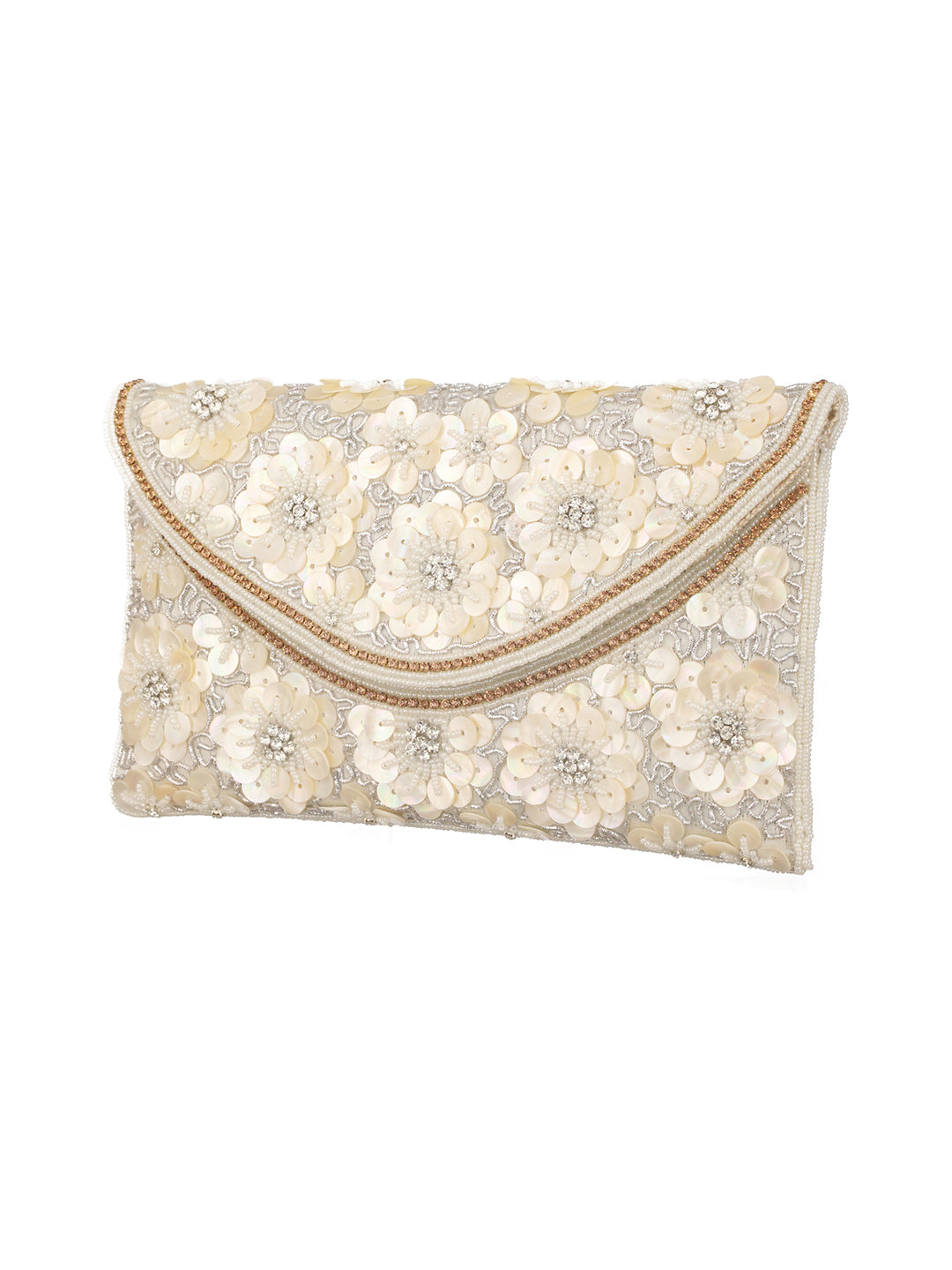 Jazz And Sizzle off White Sequin Work Beaded Clutch Bag