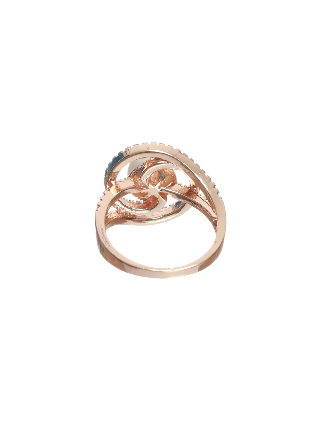 Rose Gold-Plated White Cz-Studded Adjustable Pearl Ring