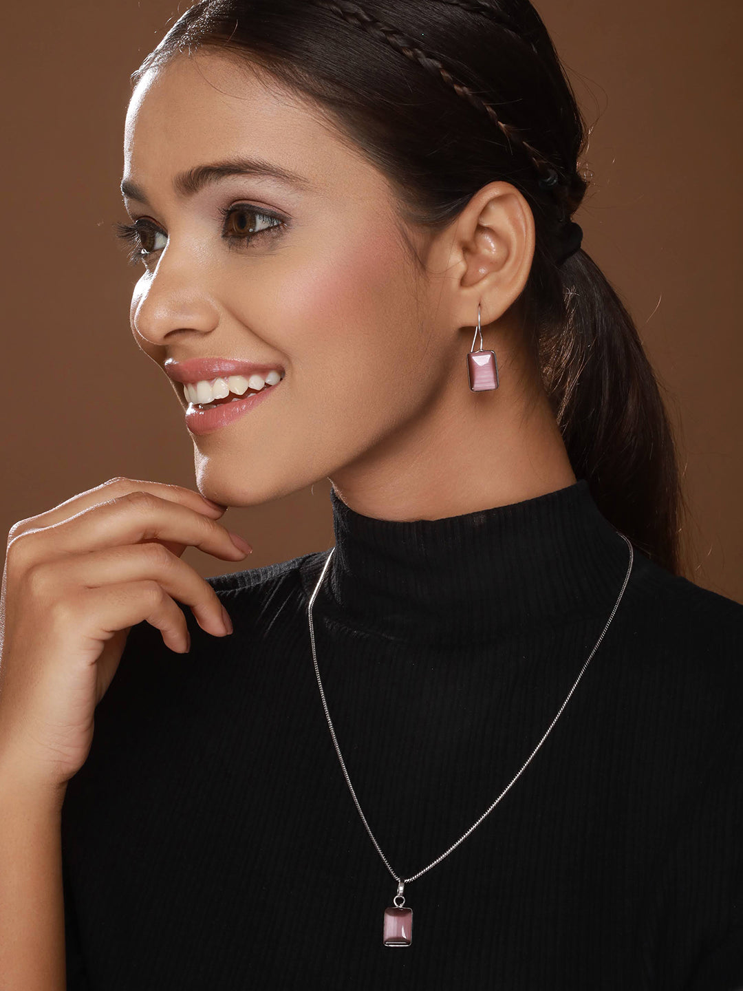 Silver-Plated Pink Stone-Studded Jewellery Set - Jazzandsizzle
