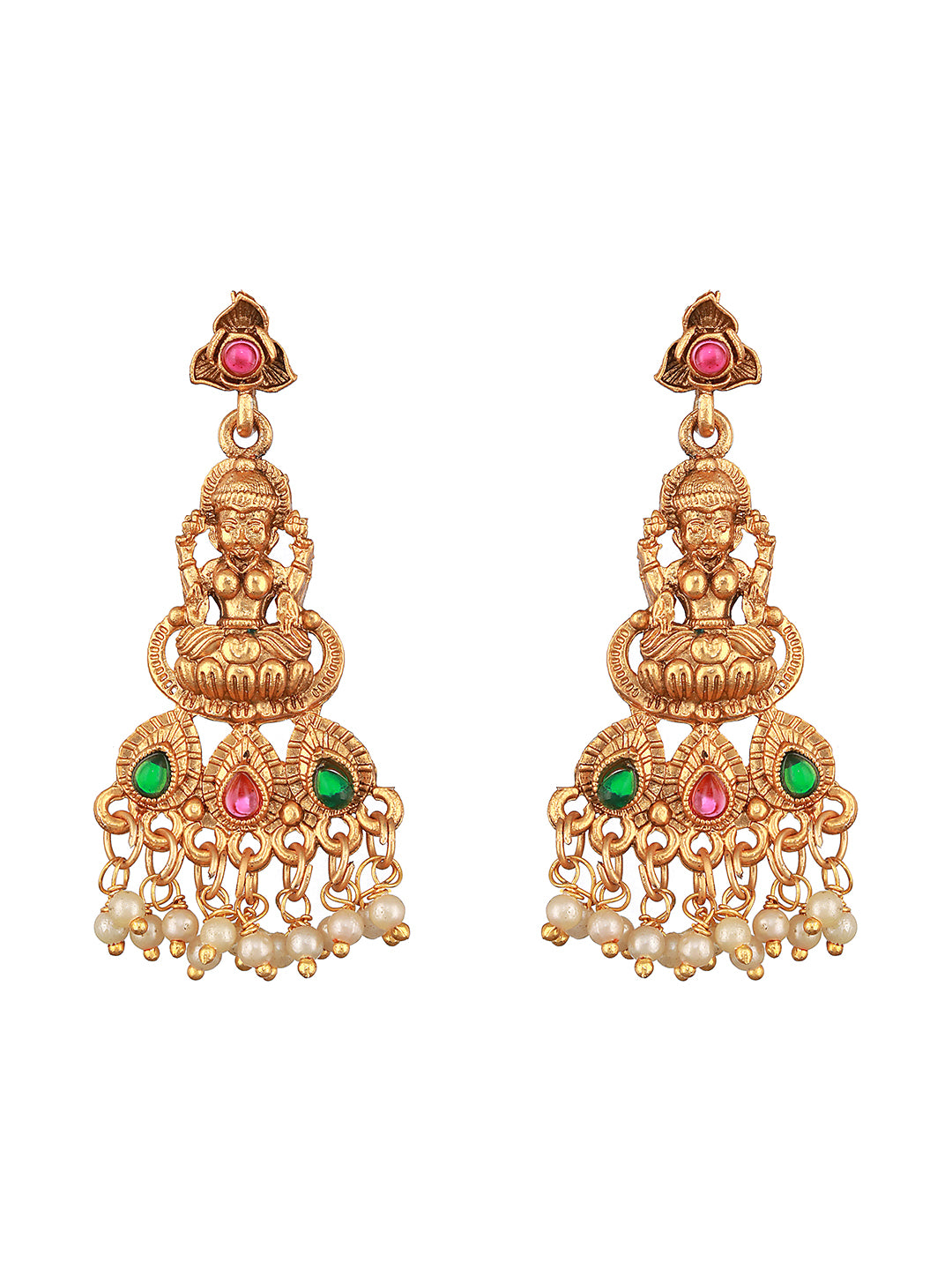 Jazz and Sizzle Gold-Plated Stones Studded & Beads Beaded Temple Necklace With Earrings