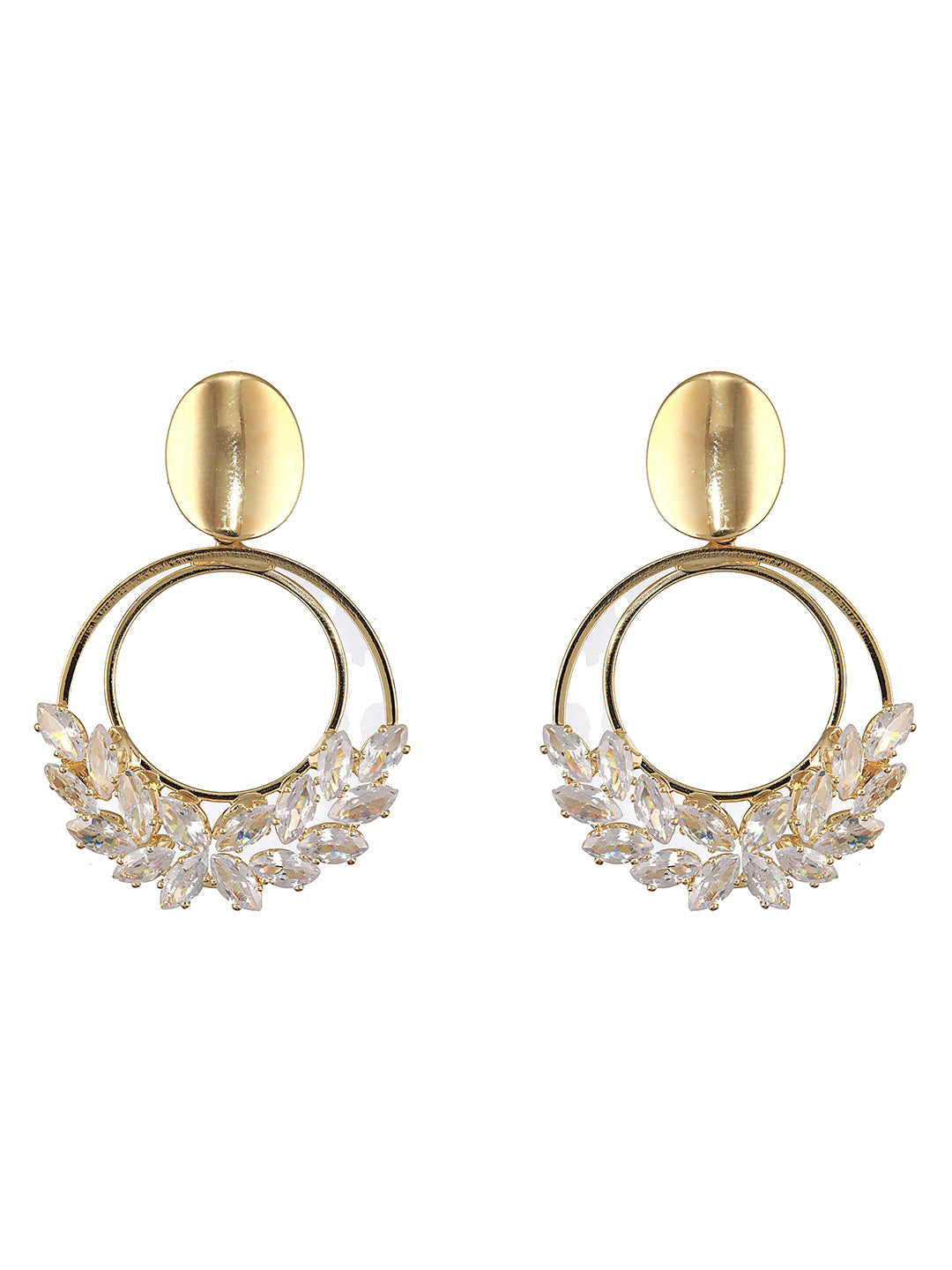 JAZZ AND SIZZLE Gold-Plated & Crystal Studded Geometric Drop Earrings - Jazzandsizzle