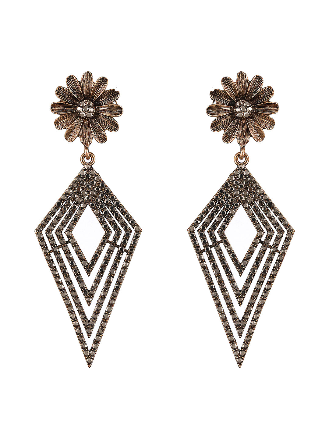 JAZZ AND SIZZLE Gold-Toned & Gold Plated Triangular Shaped Drop Earrings - Jazzandsizzle