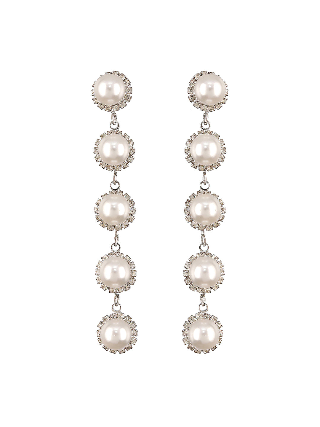JAZZ AND SIZZLE Silver-Toned & Pearl Studded Contemporary Drop Earrings - Jazzandsizzle