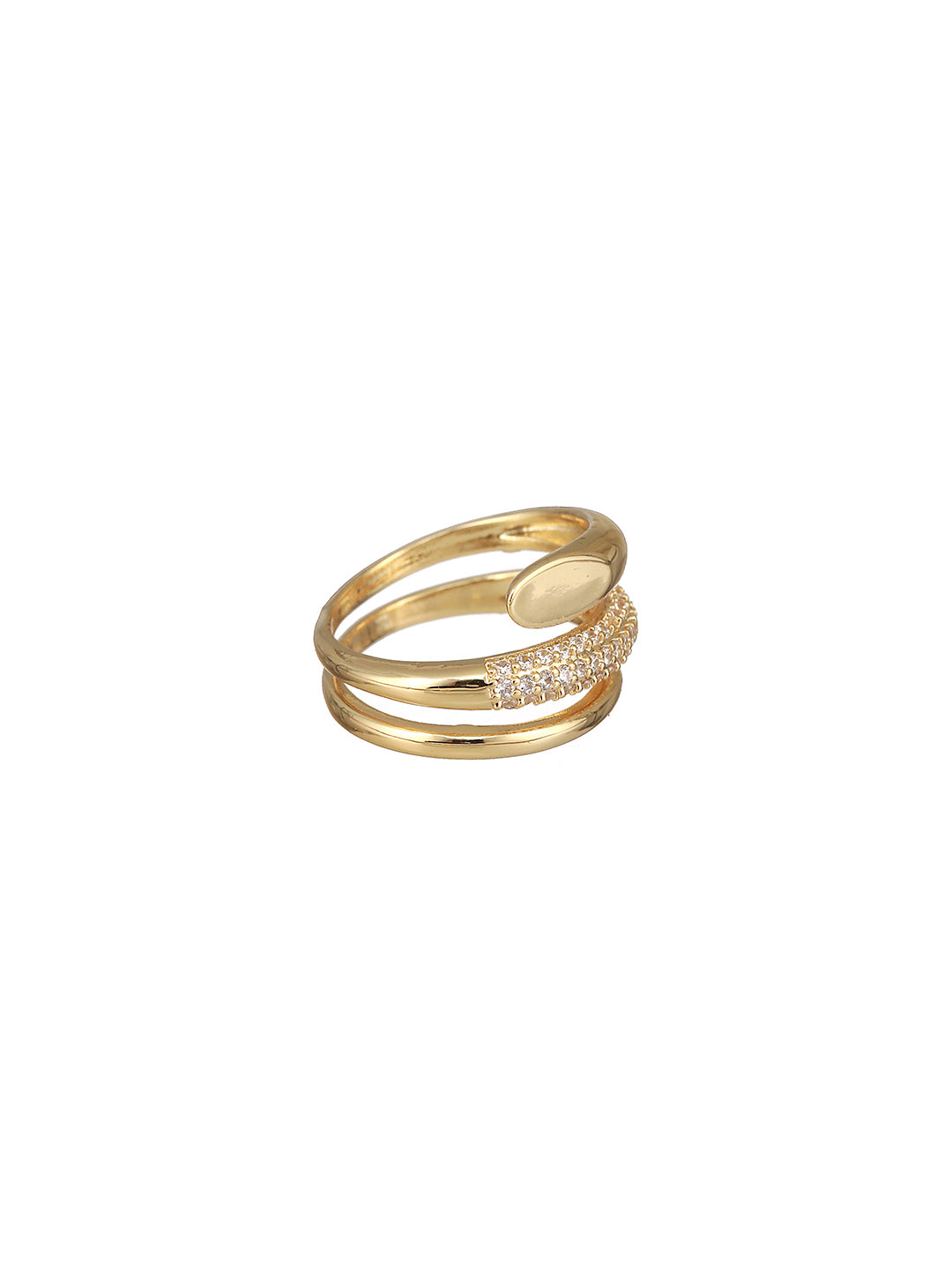 Gold-Plated AD-Studded Adjustable Finger Ring - Jazzandsizzle