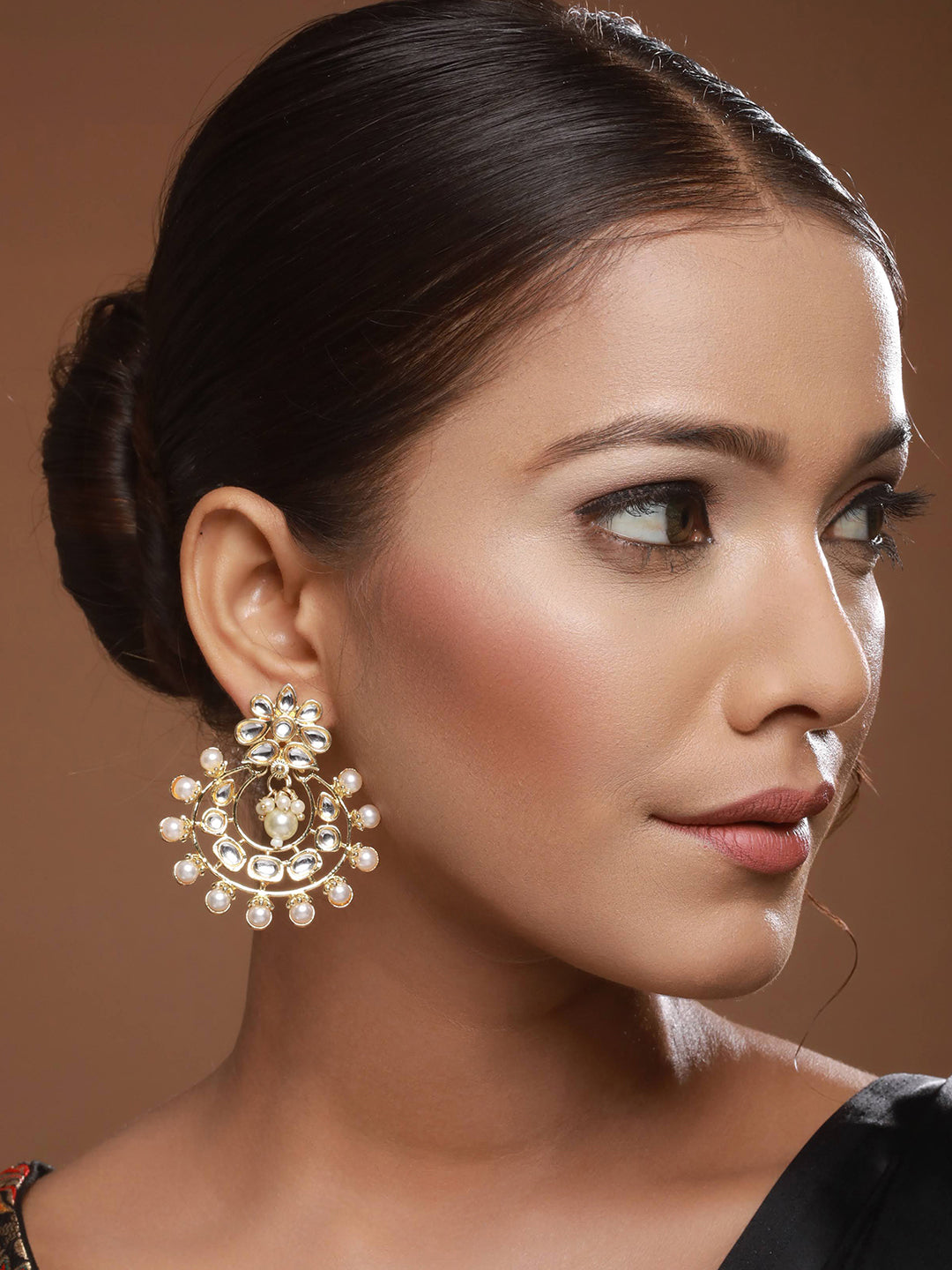 Gold-Plated & White Crescent Shaped Chandbalis - Jazzandsizzle