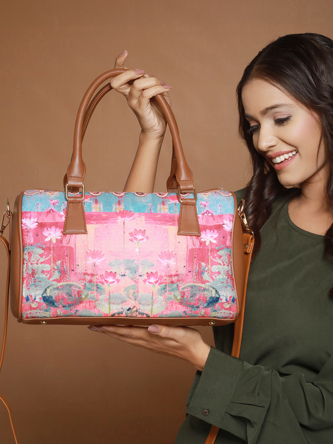 Lotus Motifs Printed Duffel Bag - Jazzandsizzle