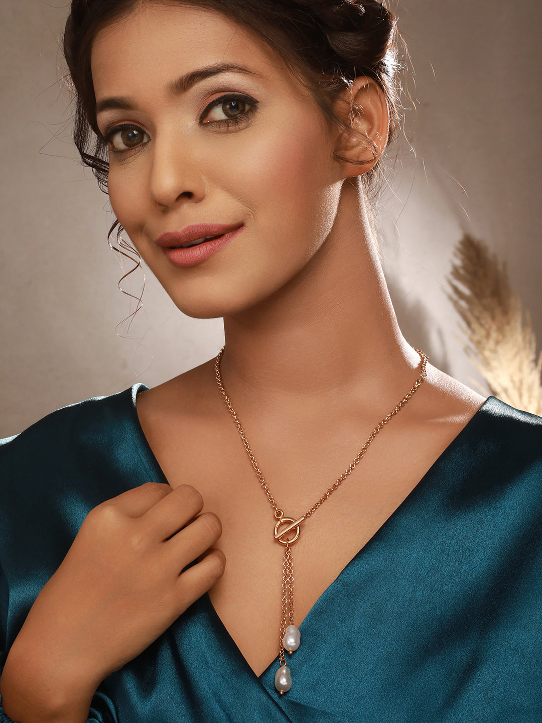 Gold Plated Handcrafted & White Pearl Interlinked Chain Necklace - Jazzandsizzle