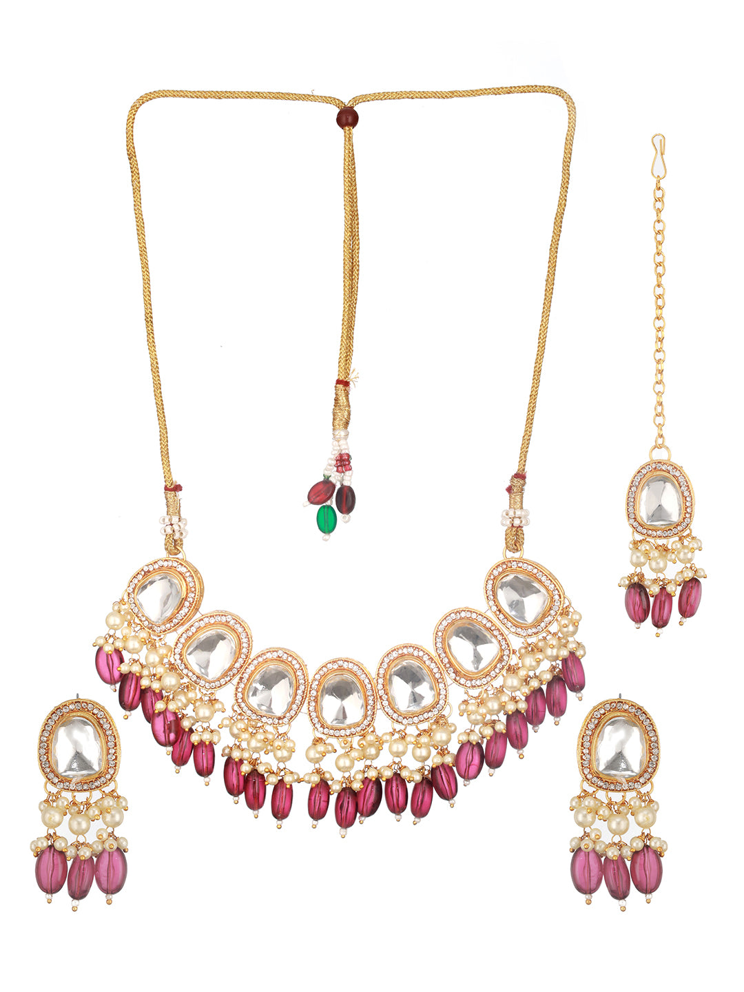 Jazz And Sizzle Gold Plated Kundan Studded & Beaded Jewelry Set With Maangtikka