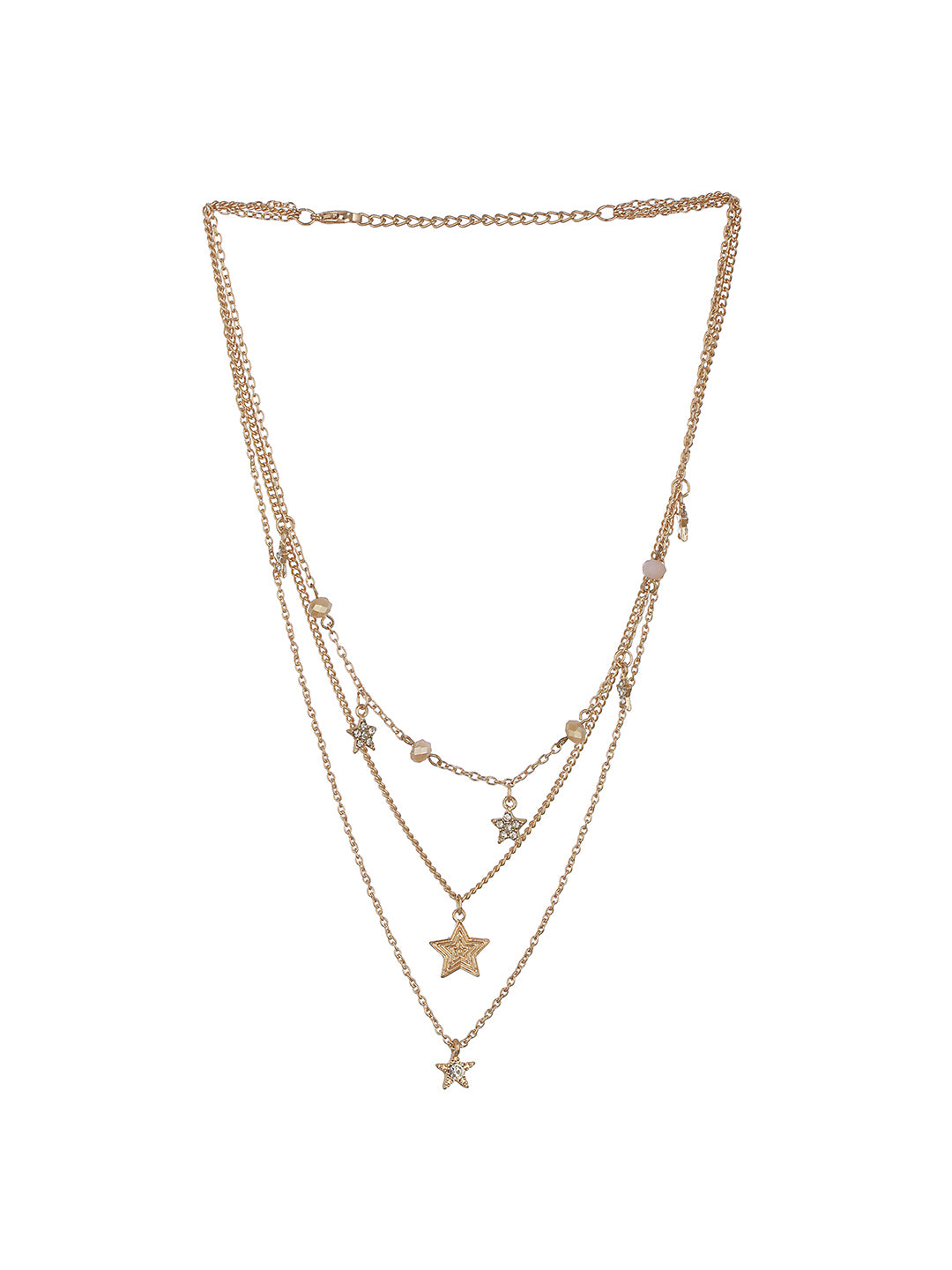 Gold-Plated Star & Pearl Studded Layered Necklace - Jazzandsizzle