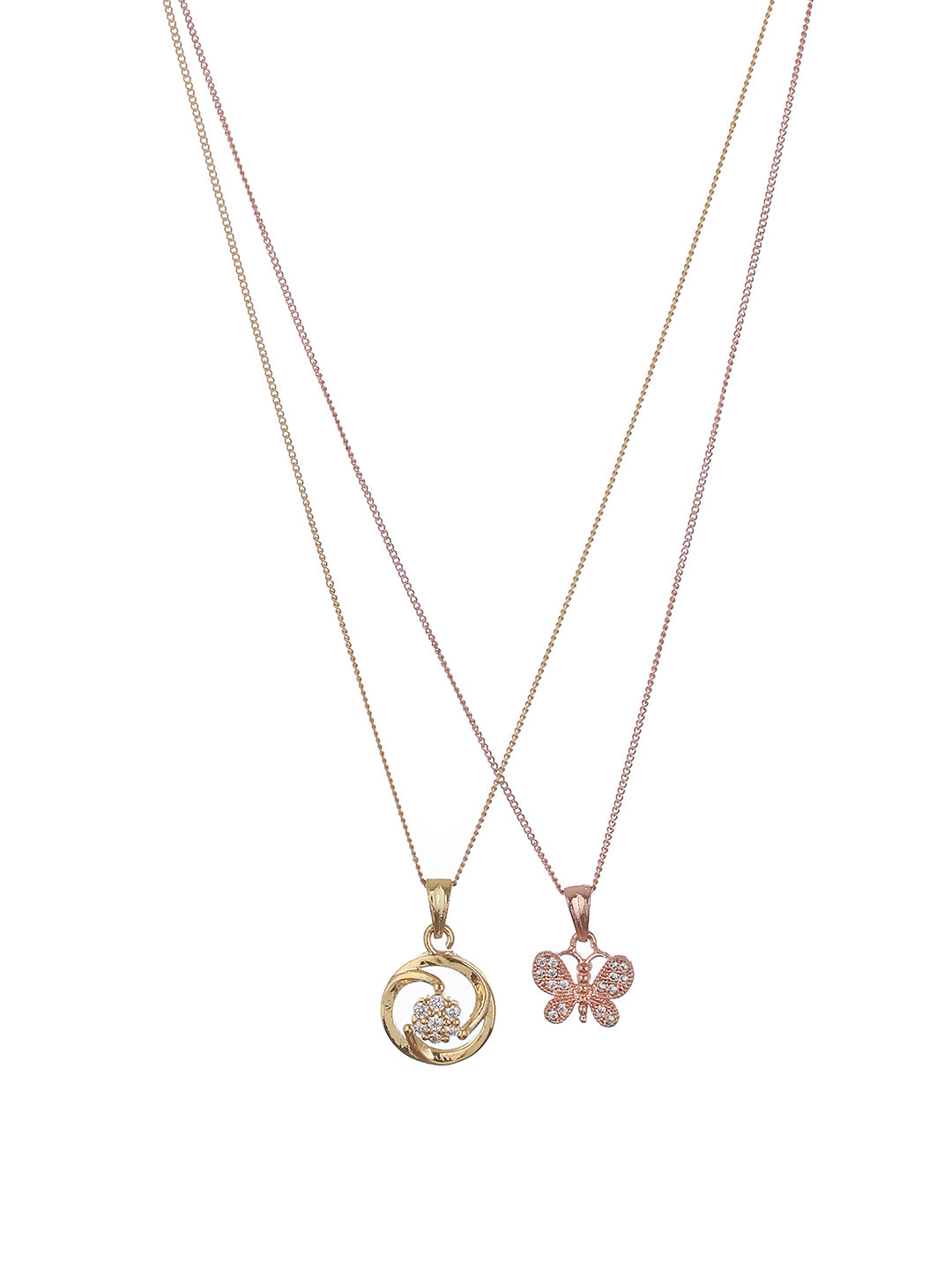 Set Of 2 Rose Gold Plated & Gold Plated Pendant With Chain - Jazzandsizzle