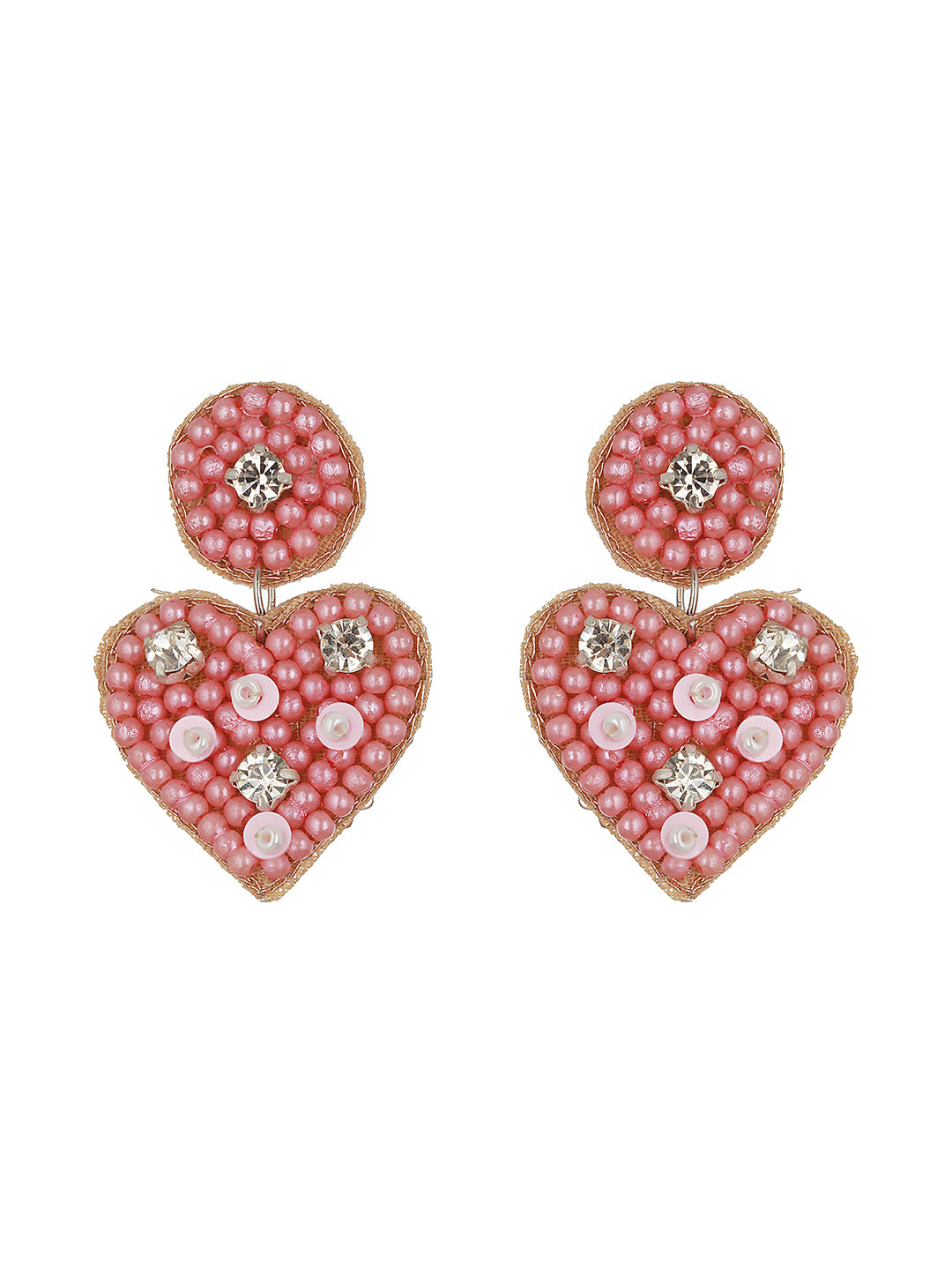 Purple Beaded & CZ Studded Heart Shaped Contemporary Drop Earrings - Jazzandsizzle