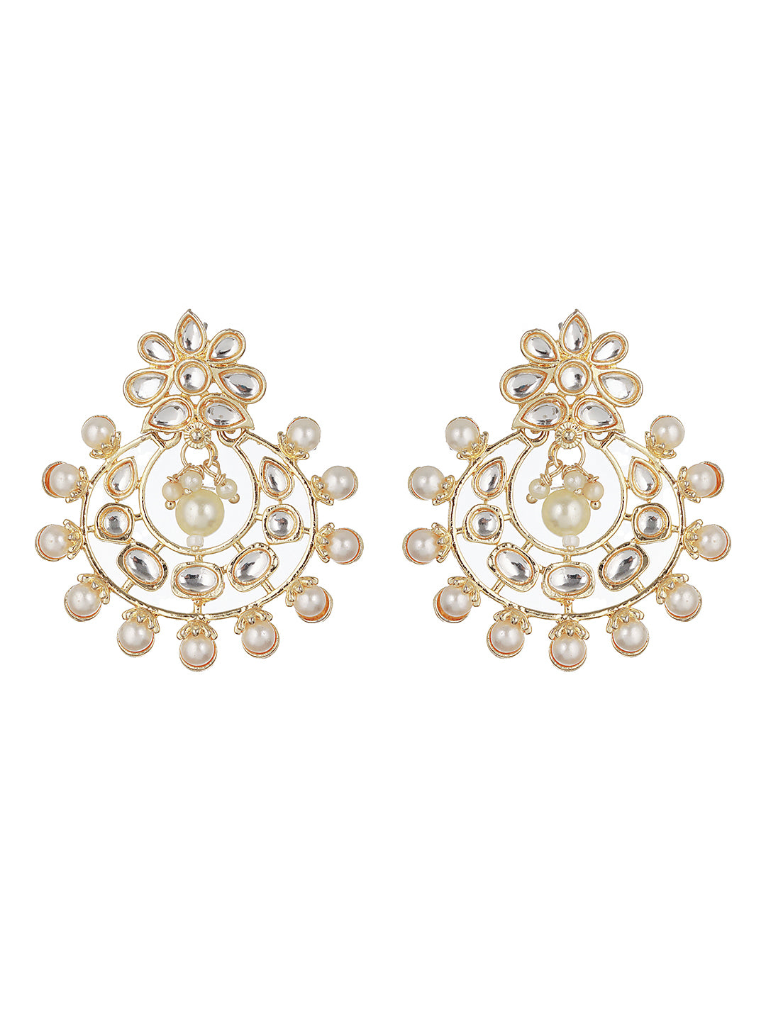 Gold-Plated & White Crescent Shaped Chandbalis - Jazzandsizzle