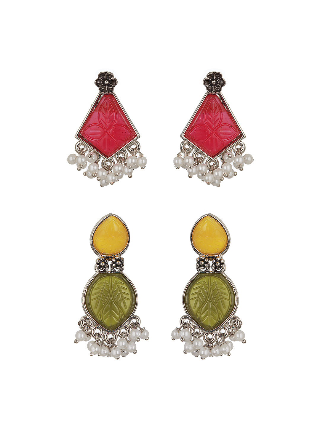 Set of 2 Gold-Plated Yellow & Green Geometric Drop Earrings - Jazzandsizzle