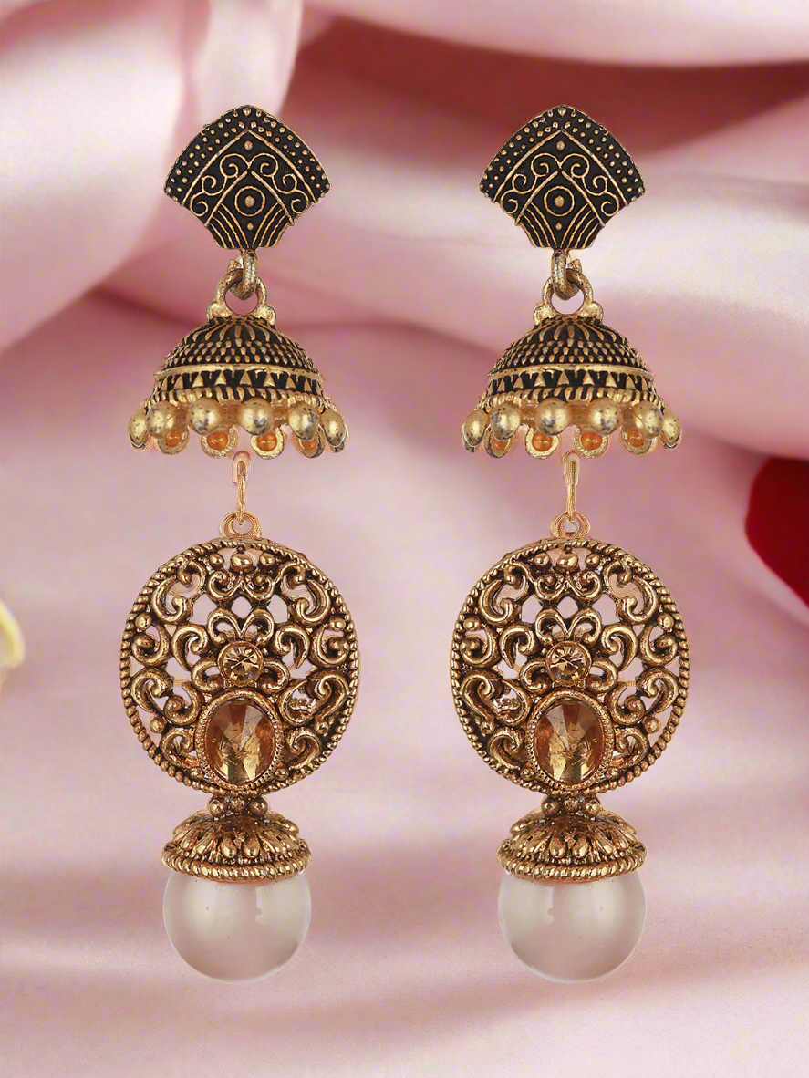 Set Of 2 Gold-Plated & Dome Shaped Drop Earrings