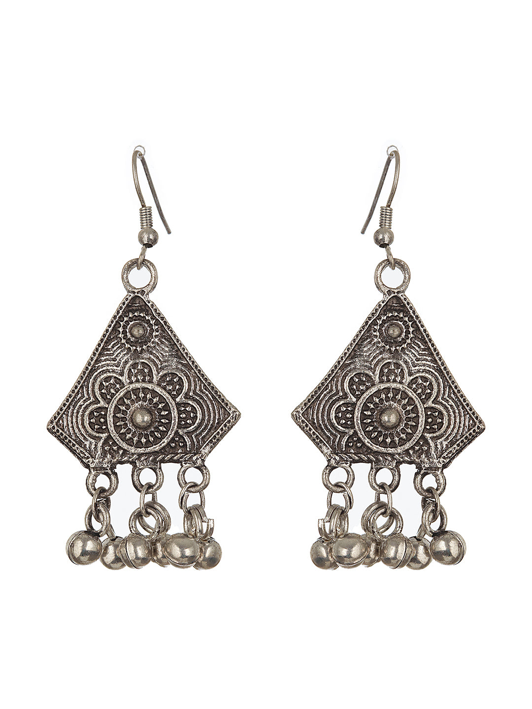 Silver-Plated Oxidised Beaded Necklace & Earrings - Jazzandsizzle