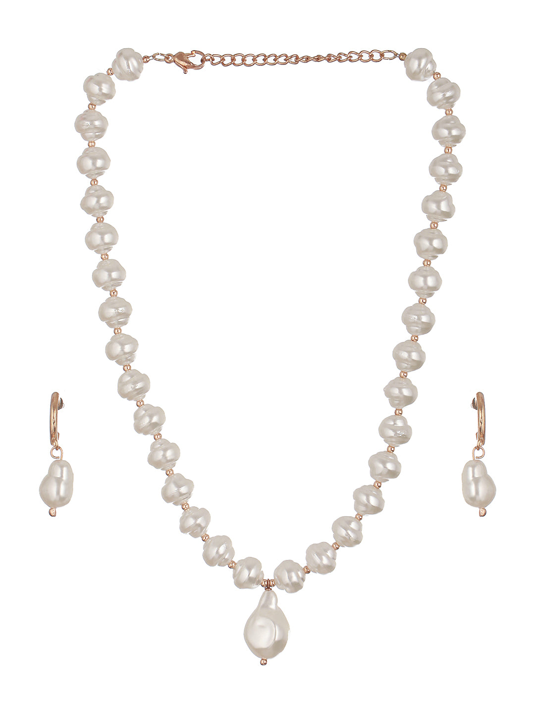 White & Gold-Toned Pearls Choker Necklace with Earrings - Jazzandsizzle