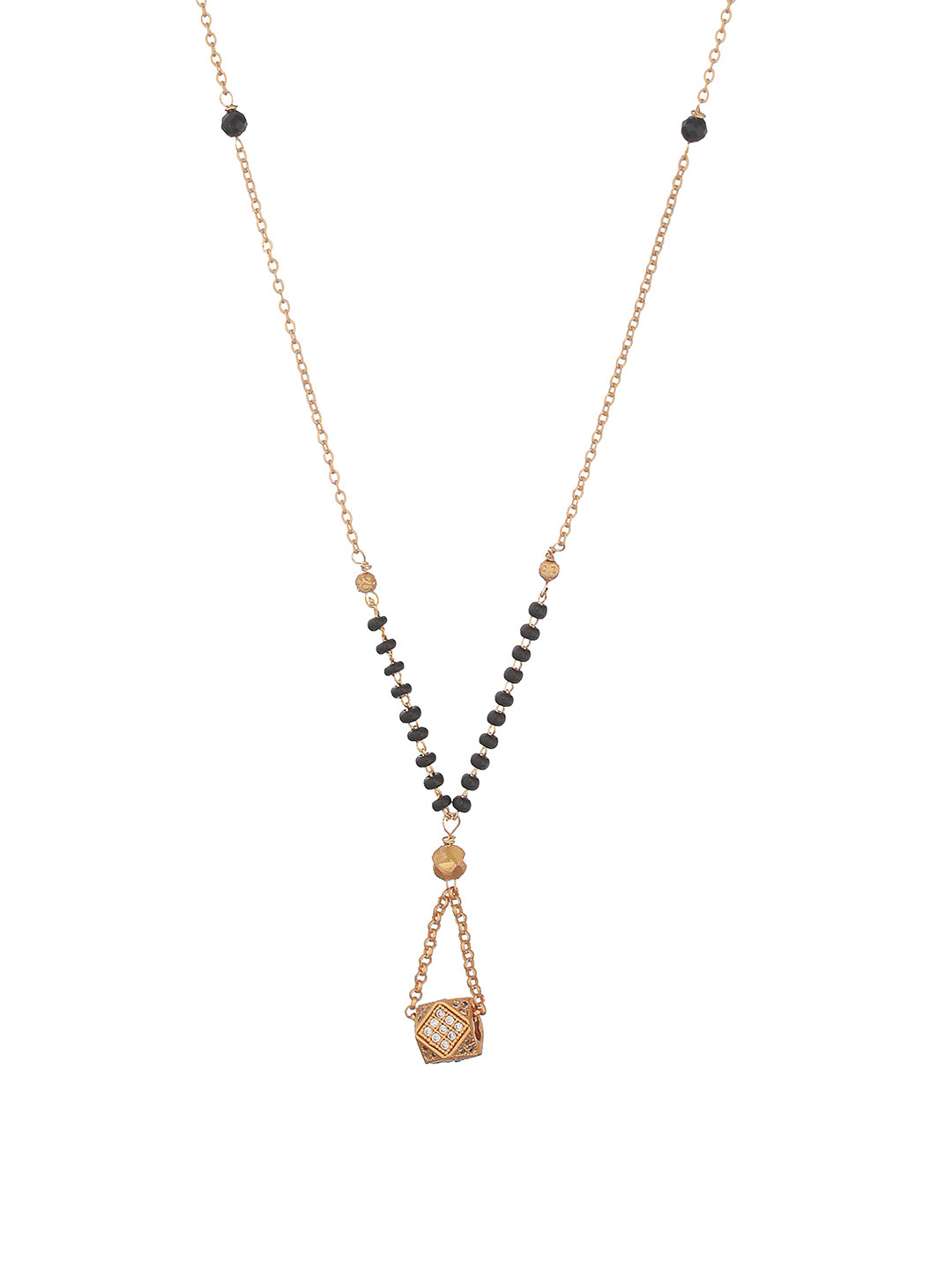 Jazz And Sizzle Gold-Plated Black & White CZ Stone-Studded Beaded Mangal sutra - Jazzandsizzle