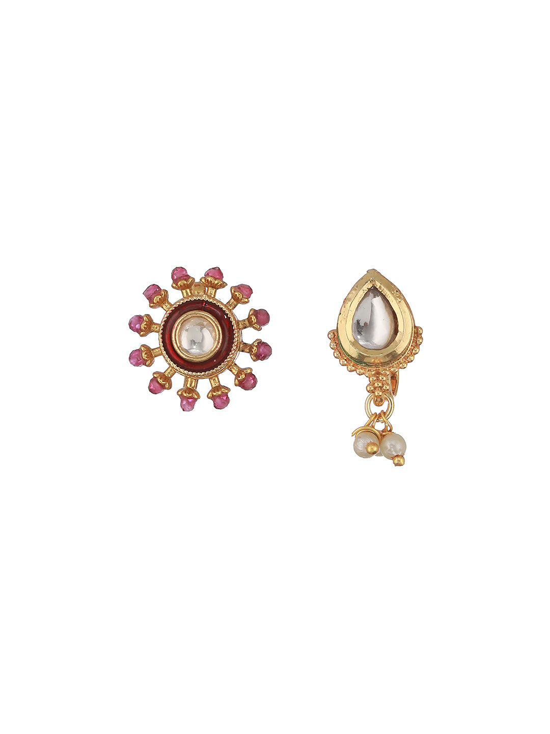 Jazz And Sizzle Set of 2 Gold-Plated Kundan & Stone Studded & Beaded Nosepin/Nath