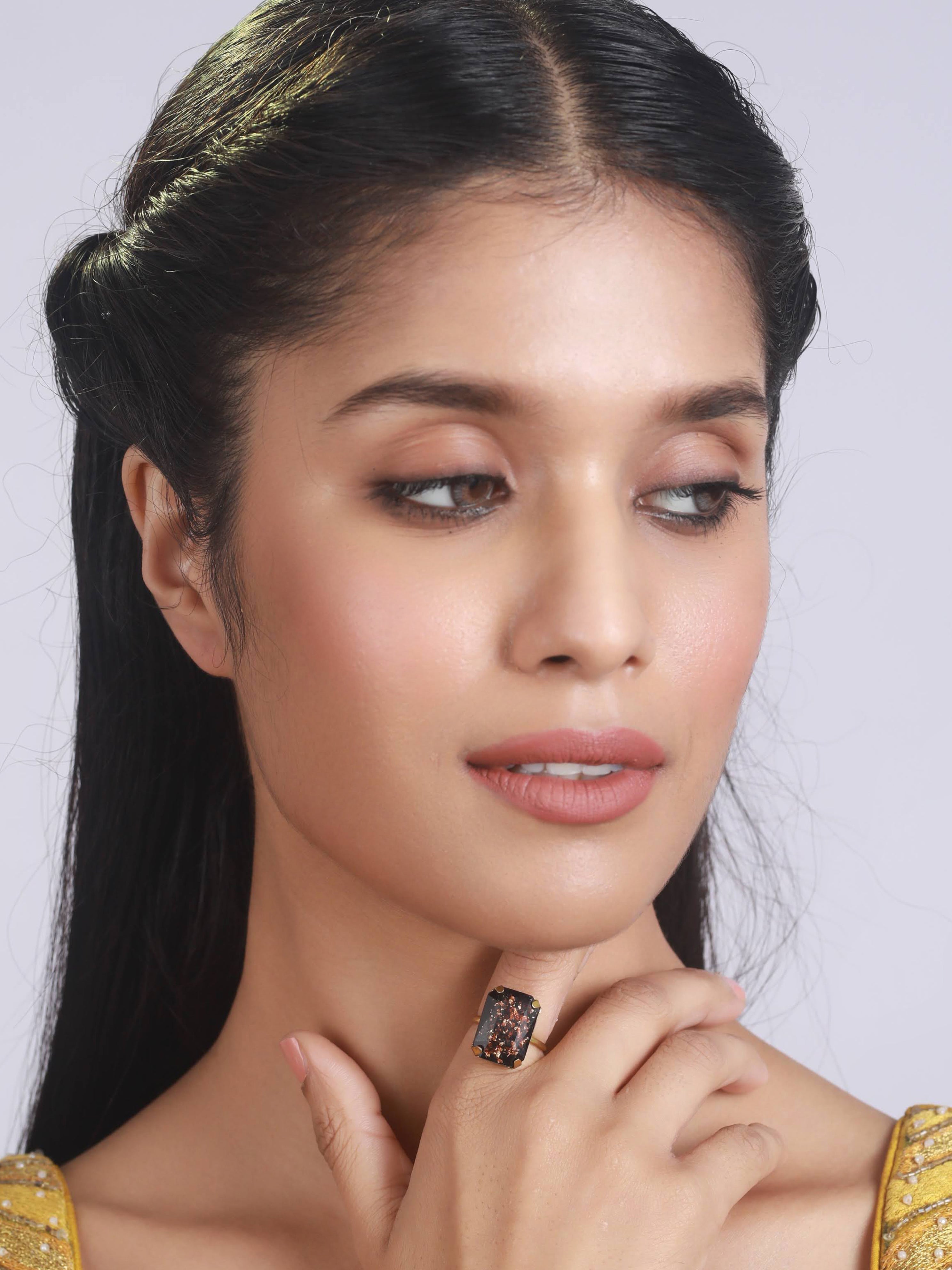 Set of 2 Handcrafted Stone studed,Black & Purple Finger Ring - Jazzandsizzle