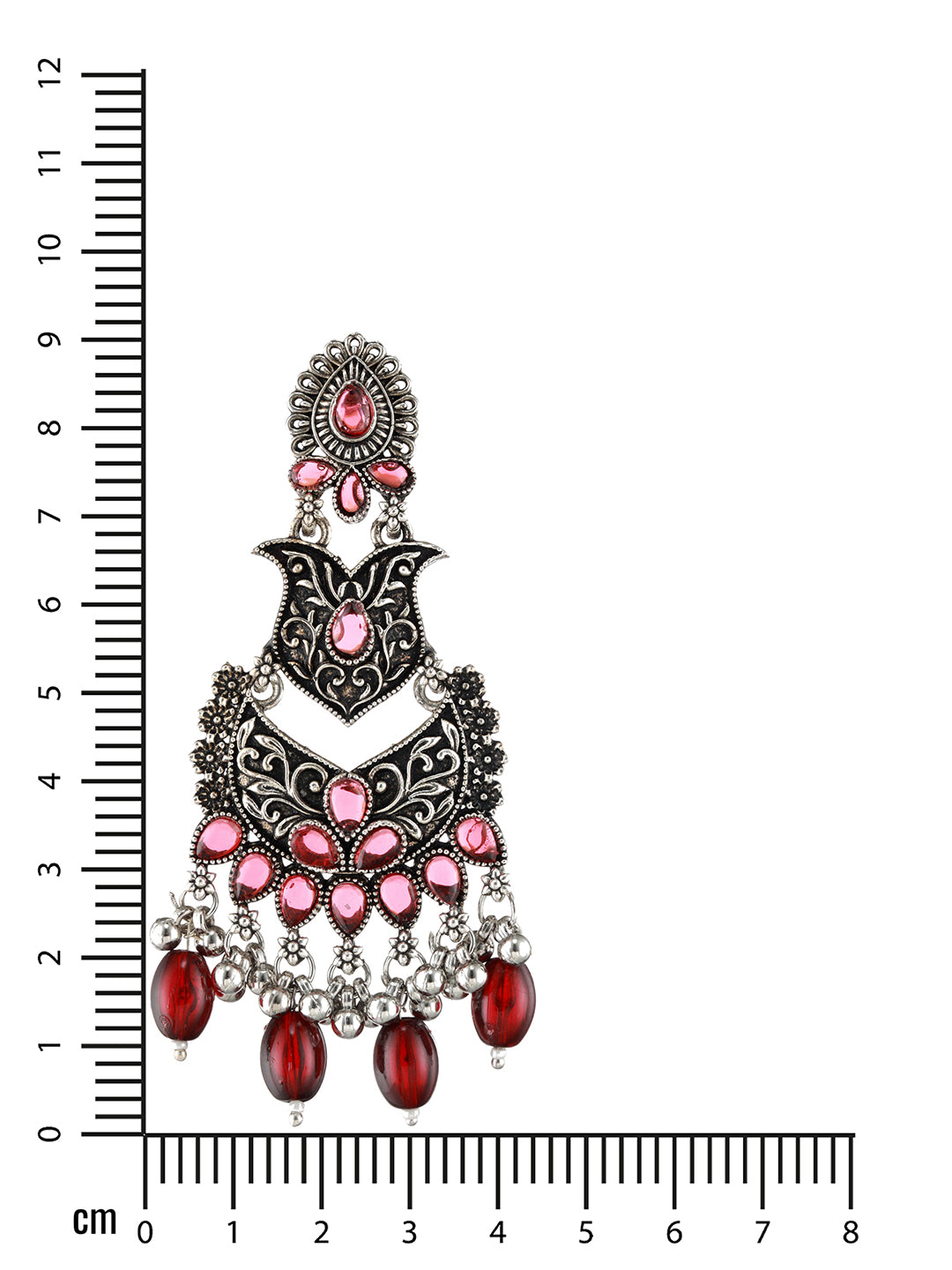 Silver-Toned & Red Classic Chandbalis - Jazzandsizzle
