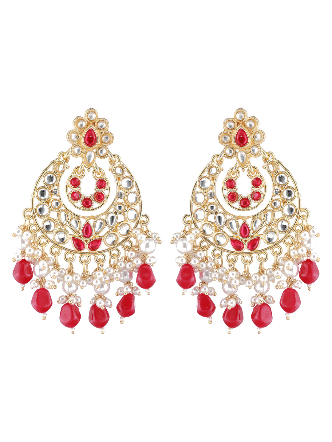 Gold-Plated & Red Kundan Classic Chandbalis Earrings - Jazzandsizzle