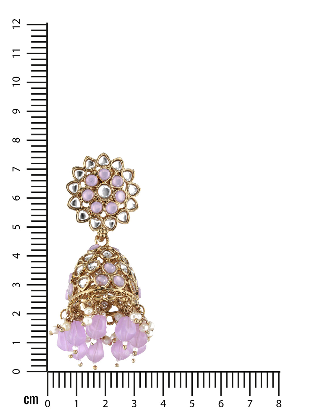 Gold Plated Purple Beaded & White Kundan Studed Jhumka Earrings - Jazzandsizzle