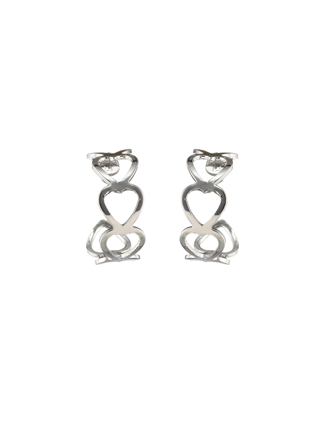 Silver-Plated Heart Shaped Half Hoop Earrings - Jazzandsizzle