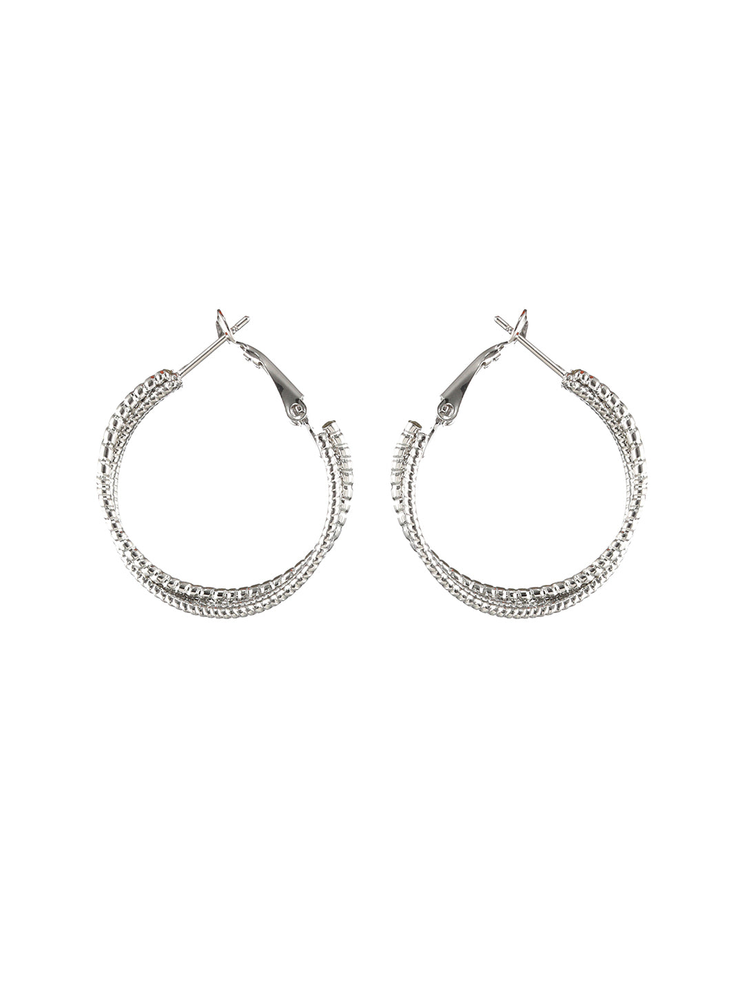 Sliver Plated Textured Circular Hoop Earrings - Jazzandsizzle