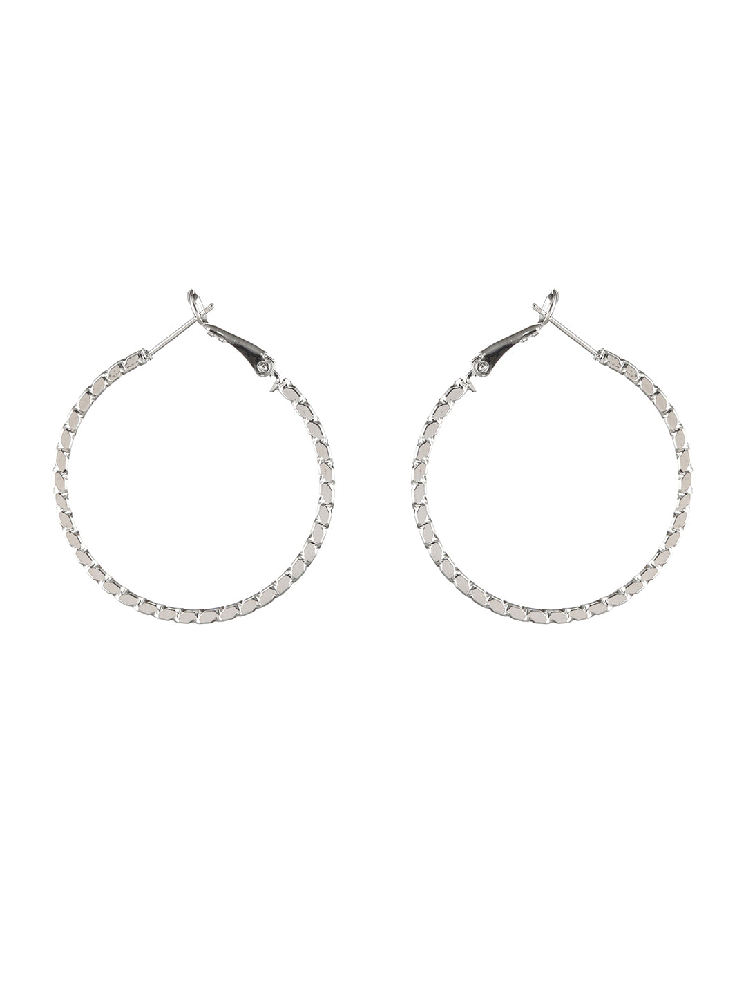 Silver-Plated Textured Circular Hoop Earrings - Jazzandsizzle