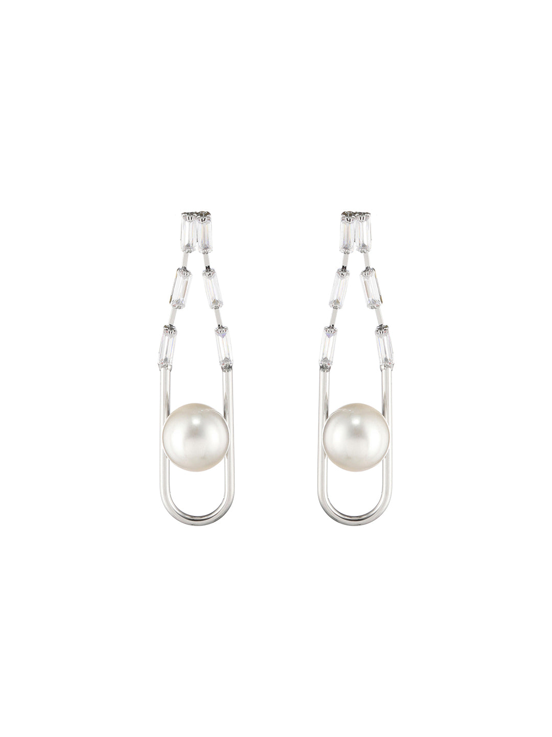 Silver-Plated Contemporary Pearl Beaded Drop Earrings - Jazzandsizzle