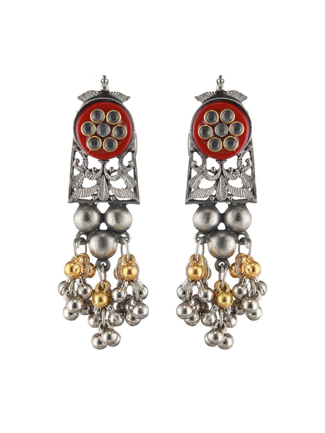 Oxidized Beaded & Kundan studded Choker Necklace With Earrings - Jazzandsizzle